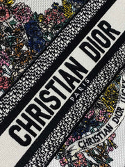 DIOR 25S LUCKY SMALL DIOR BOOK TOTE 26 IN WHITE MULTICOLOR DIOR STAR EMBROIDERY