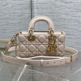 DIOR 25S MICRO LADY D-JOY 19 IN BEIGE CALFSKIN GOLD HARDWARE
