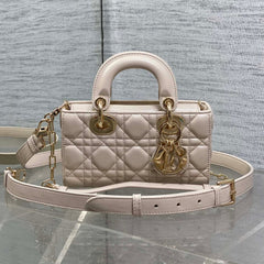DIOR 25S MICRO LADY D-JOY 19 IN BEIGE CALFSKIN GOLD HARDWARE
