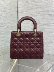 DIOR 25S MEDIUM LADY BAG 24 IN BURGUNDY CALFSKIN GOLD HARDWRE