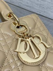 DIOR 25S MEDIUM LADY BAG 24 IN POWDER BEIGE CALFSKIN GOLD HARDWARE