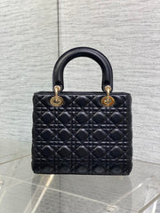DIOR 25S MEDIUM LADY BAG 24 IN BLACK CALFSKIN GOLD HARDWRE