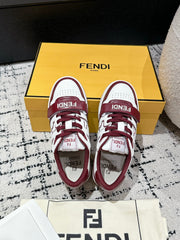FENDI MATCH LOW-TOPS IN BURGUNDY RED MIX WHITE CALFSKIN