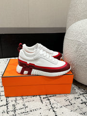 BOUNCING SNEAKER IN WINE RED CALFSKIN AND WHITE FABRIC