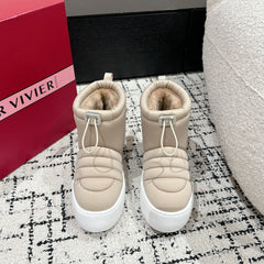 VIV' UP ANKLE BOOTS IN BEIGE TECHNICAL FABRIC FLEECE LINING