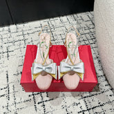 VLTN HIGH HEEL 25S 40 MM IN LIGHT PINK FABRIC MIX SILVER CALFSKIN WITH BOW