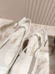 CC HIGH SLINGBACK IN CREAM WHITE LAMBSKIN WITH BOW ATTACHED