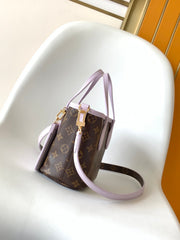 LV 25S NEVERFULL BANDOULIÈRE INSIDE OUT BB 31 IN LIGHT PURPLE AND BROWN CALFSKIN