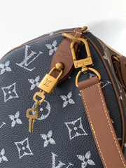 LV 25S SPEEDY BANDOULIÈRE BAG 40 IN CHARCOAL BLUE CALFSKIN GOLD HARDWARE