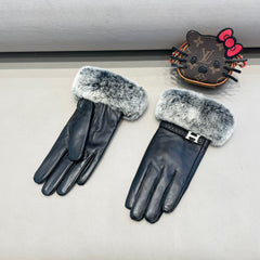 BIG H RABBIT FUR AND LAMBSKIN GLOVES BLACK 353541