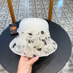 STRAW HAT WITH CHIFFON FLOWER WHITE 672758