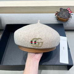 BERET HAT IN KHAKI BROWN WOOL 406970