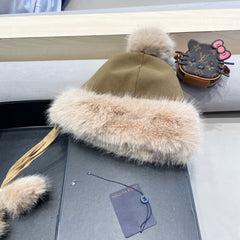 BEANIE HAT IN BROWN WOOL AND COTTON 419745