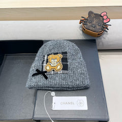 BEANIE HAT IN SHARK GRAY WOOL WITH BOW 421252