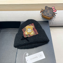 BEANIE HAT IN BLACK WOOL WITH BOW 421254