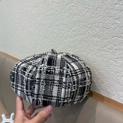 BERET HAT IN BLACK MIX WHITE WOOL TWEED 422552