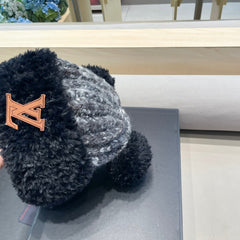 KNITTED BEANIE HAT IN BLACK MIX GRAY WOOL WITH CUTE BEAR EARS 422498