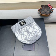 KNITTED BEANIE HAT IN LIGHT GRAY MIX WHITE WOOL AND RABBIT FUR 426242