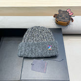 KNITTED BEANIE HAT IN GRAY WOOL 431617