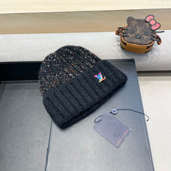 KNITTED BEANIE HAT IN BLACK WOOL 431619