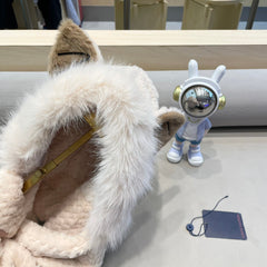 BEANIE HAT IN ALMOND BEIGE WOOL AND LAMB FUR 435075