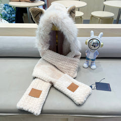 BEANIE HAT IN ALMOND BEIGE WOOL AND LAMB FUR 435075