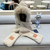 BEANIE HAT IN COSMIC LATTE BEIGE WOOL AND LAMB FUR 435073