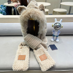 BEANIE HAT IN COSMIC LATTE BEIGE WOOL AND LAMB FUR 435073