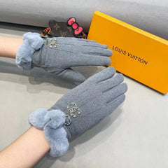 GLOVES IN SHARK GRAY WOOL WITH RABBIT FUR 458522