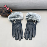 LV GLOVES IN BLACK LAMBSKIN WITH RABBIT FUR 462407