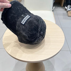 MM DISTRESSED FABRIC BASEBALL CAP IN BLACK WITH EMBROIDERED LOGO