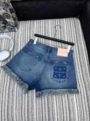 LOEWE FRAYED HEM DENIM SHORTS