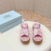 PRA WEDGE PLATFORM SANDALS PASTEL PINK CALFSKIN