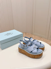 PRA WEDGE PLATFORM SANDALS SAPPHIRE CALFSKIN