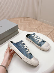 PARIS MULES IN BLUE DESTROYED DENIM AND RUBBER