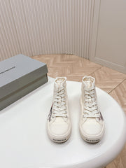 WHITE CANVAS HIGH-TOP SNEAKERS LOGO GRAFFITI