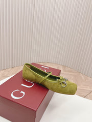GG BALLET FLAT OLIVE GREEN SUEDE