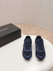 TRAINERS IN MIDNIGHT BLUE SUEDE AND CALFSKIN
