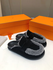 GO MULE IN BLACK SUEDE ATTACH LIGHT GRAY FLEECE