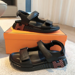 DAD SANDALS IN BLACK CALFSKIN AND RUBBER