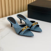 SL CHAIN ATTACH HEELED MULES CERULEAN DENIM