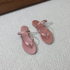 SL CRYSTAL BUCKLE THONG SANDAL LIGHT PINK SATIN