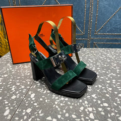ILONA SANDAL 95 DARK GREEN SUEDE