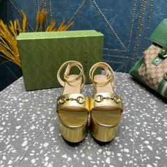 GG HORSEBIT FLATFORM SANDAL METALLIC GOLD CALFSKIN