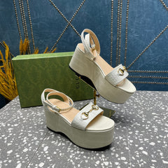 GG HORSEBIT FLATFORM SANDAL GLOSSY WHITE CALFSKIN