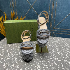 GG HORSEBIT FLATFORM SANDAL LEAD CALFSKIN