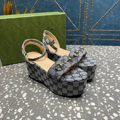 GG HORSEBIT FLATFORM SANDAL LEAD CALFSKIN