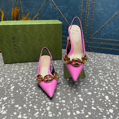 WOMEN'S SLINGBACK 45MM IN FUSCIA PINK CALFSKIN WITH GOLD HARDWARE