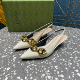 WOMEN'S SLINGBACK 45MM IN WHITE CALFSKIN WITH GOLD HARDWARE
