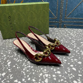 WOMEN'S SLINGBACK 45MM IN GARNET RED CALFSKIN WITH GOLD HARDWARE